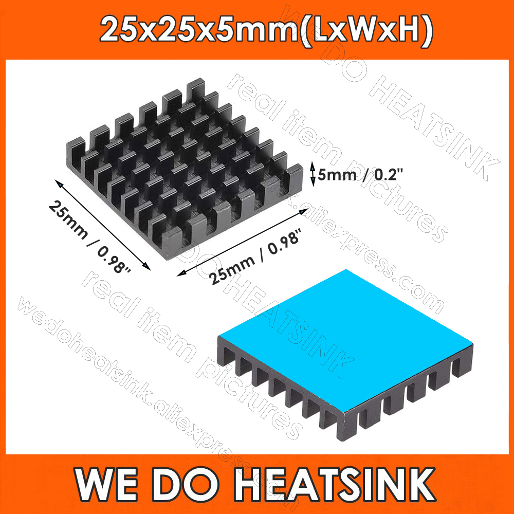 Aluminium Extrusion - 25x25x5mm 검정색 히트싱크, 사전 도포된 열전도성